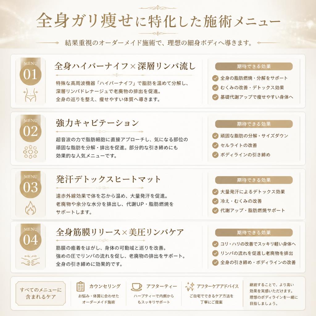 結果重視の施術メニュー